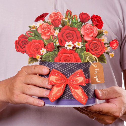 Paper Love Frndly, 3D Box of Roses Pop Up Card, For All Occasion, Mothers Day, Anniversary, Thank You, Just Because -100% Recycled and Eco-Friendly,Handmade, 10 Inch Bouquet