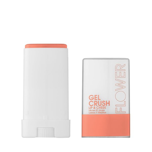 FLOWER BEAUTY By Drew Barrymore Lip & Cheek Gel Crush - Cream Blush and Lips Tint in One Portable Multistick - Hydrating Burst of Color (Peach Crush)