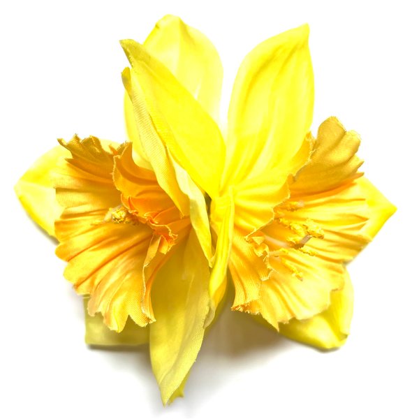 Double Yellow and Orange Daffodil Silk Flower Hair Clip with Teeth