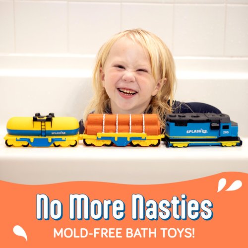 SplashEZ Mold Free Bath Toys for Babies & Toddlers, Cargo Train No Hole Bath Toys, No Squirt Bath Toys No Mold for Tub Beach,Pool,BPA-Free,Safe,Fun Infant Baby Bath Toys No Holes 0 1 3 6 12 18 Months