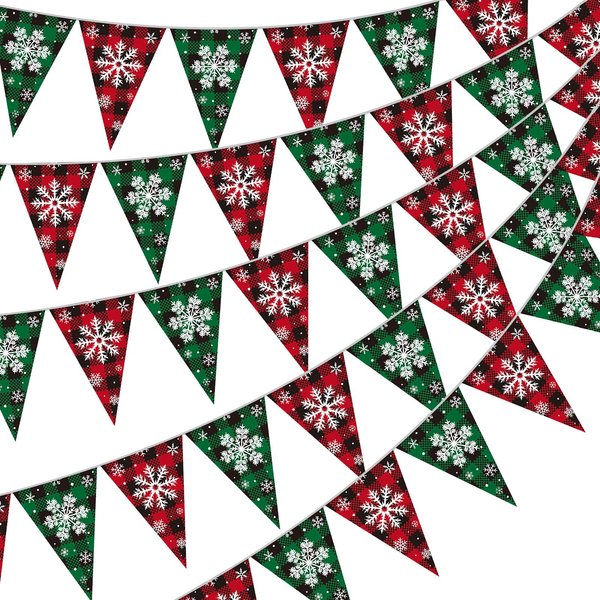 Hestya 49 FT Christmas Pennant Banner Red Green Christmas Bunting Banner Xmas Triangle Banners for Indoor Outdoor Hanging Holiday New Years Festivals Christmas Party Decoration Supplies(Buffalo)