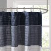 Madison Park Amherst Bathroom Shower Curtain Faux Silk Pieced Striped Modern Microfiber Bath Curtains, 72x72 Inches, Navy