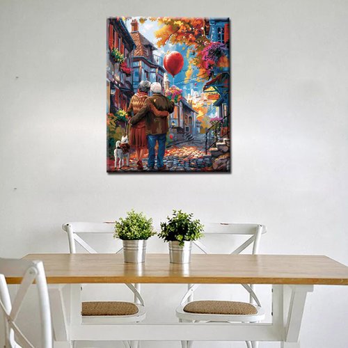 TUMOVO Romantic Old Couple Paint by Numbers Adult Landscape DIY Paintwork Acrylic on Canvas Easy for Adults Beginner Home Modern Decor 16 x 20inch Animal Cute Dog Digital Picture Boho Gift(Frameless)