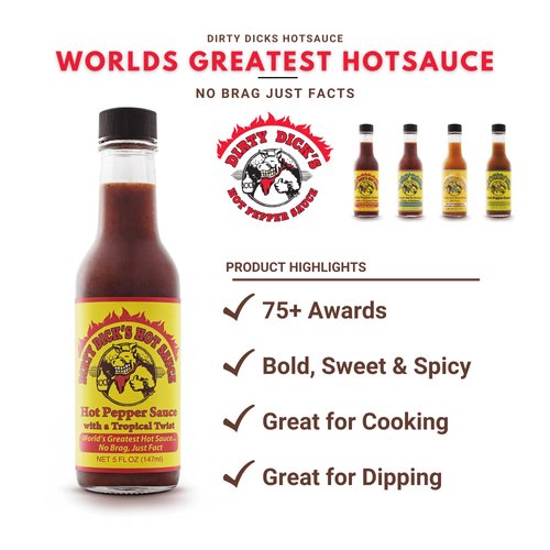 Dirty Dicks Original Hot Sauce, 5 Fl Oz - Award-Winning Blend of Habanero, Tropical Fruits & Spices (Pack of 1)