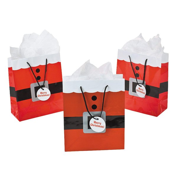 Fun Express Santa Clause Suit Medium Gift Bags - 12 Piece Pack