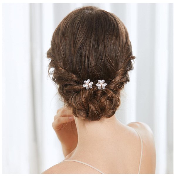Allereyae Crystal Pearl Wedding Hairpins Barrette Rhinestone Pearl Flower Hair Pins Barrette Gold CZ Pearl Bling Bridal Headpieces Head Clip Headwear Bridal Hair Accessories 2Pcs