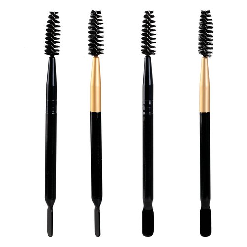 TEONEI Brow Gel Spatula and Spoolie Brush,Eyebrow Applicator Brush with Spatula,Double-Headed Eyelashes Curler Volume Tool,4PCS