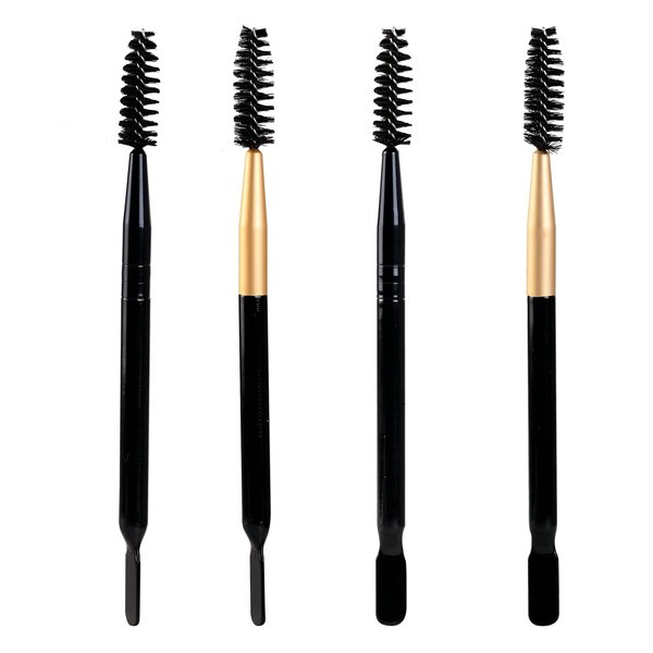 TEONEI Brow Gel Spatula and Spoolie Brush,Eyebrow Applicator Brush with Spatula,Double-Headed Eyelashes Curler Volume Tool,4PCS