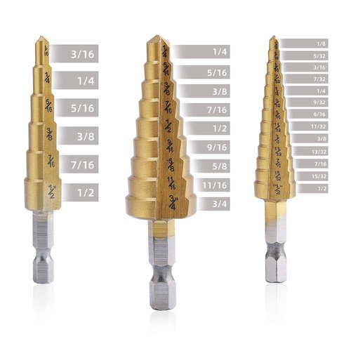 Aleric Step Drill Bit Set - Titanium Coated, High Speed Steel Drill Cone Bits for Sheet Metal Hole Drilling Cutting, HSS Multi Size Hole Stepped Up Unibit for DIY Lovers,3pcs