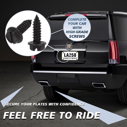 Black License Plate Screws 8 Pcs with Rust-Proof Finish, Stainless Steel License Plate Screw Kit, Rustproof Bolts for Domestic Vehicles, Anti-Rattle Screws for Front & Rear Plates