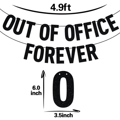 Black Glitter Out of Office Forever Banner, Officially Retired/Happy Retirement, Funny Retirement Party Decorations Supplies