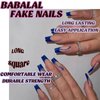 BABALAL Square Press on Nails Long Fake Nails Blue French Stick on Nails Glitter Swirl Acrylic Nails 24Pcs Squoval Shiny Manicure Artificial False Nails for Women and Girls