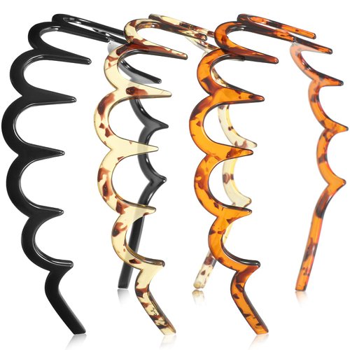 3 Pieces Zig Zag Shark Tooth Headbands Comb Zigzag Plastic Hoop U Shaped Shark Tooth Hair Bands Black Zag Hairbands Wave Shape Plastic Hair Band for Women Girls Hair Accessory Styling