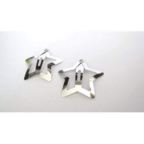 Generic 2 silver metal star snap hair clip barrettes