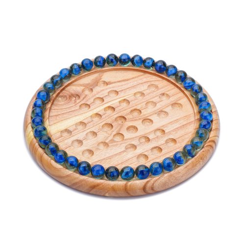 Ajuny Handcrafted Wooden Solitaire Board Game, Classic Round Design with 33 Marbles, 9x9 Inch – Strategic Mind Game for All Ages