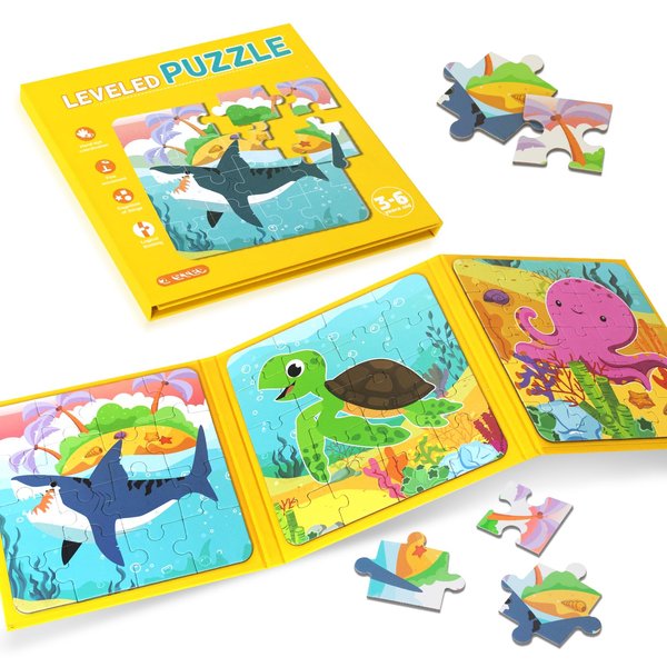 Nattork Magnetic Puzzle Book for Toddlers 3-6 Girls Boys,Travel Puzzles Game for Kids Ages 3-6,Learning Magnet with Fun for 3 4 5 6 Years Old Children Boys Girls Marine Animal