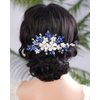 Teyglen Crystal Bride Wedding Hair Comb Vintage Blue Flower Rhinestones Side Comb Shiny Hair Pieces Headpieces with Pearl Bridal Hair Accessories for Women Bride Girl(Blue)