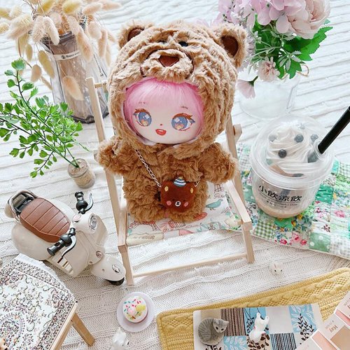 niannyyhouse 20cm Plush Doll Clothes Bear Pattern Onesie Dress Up 8in Kpop Stuffed Doll Clothing (Brown)