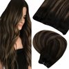 LAAVOO Micro Ring Weft Hair Extensions Balayage Darkest Brown Ombre Light Brown Beaded Hair Extensions Human Hair Silky Straight Easy Weft Hair Extensions Real Human Hair 18 Inch 50g
