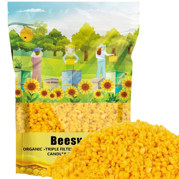Yellow Organic Natural Beeswax Pellets - CARGEN 453g Beeswax Pastilles Pure Bulk Bees Wax Pellets for DIY Beewax Making Candles Skin Care Lip Balm Soap Lotion (1lb)