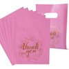 Wishop 100 Pieces Pink Thank You Merchandise Bags Party Gift Bags Candy Bags for Boutique, Retail, Gift Bags, Clothes, Party Favors (Pink/Gold, 6.3x7.9 Inches)