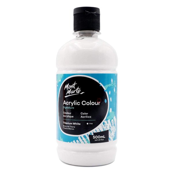 Mont Marte Signature Titanium White Acrylic Paint, 16.9oz (500ml), Semi-Matte Finish, 12 Colors, Suitable for Canvas, Wood, Fabric, Leather, Cardboard, Paper, MDF and Crafts