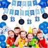 Pargleev 13th Birthday Party Decorations for Boys Girls in Blue Comprise Balloons with Swirl Decorations, A Happy Birthday Banner, A Set of 32in "13" Numbers and Star Foil Balloons in Blue.
