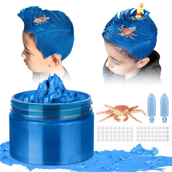 Temporary Hair Color Wax Kit, Stocking Stuffers for Teen Girls age 4 5 6 7 8 9 10+ Hair Dye Color Wax Washable Crazy Hair Sea Style with Crab model (Blue)