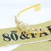 YARIEW 80th Birthday Decorations Gold Crown + 80 & Fabulous Birthday Sash + Pearl Pin Set, 80th Birthday Sash and Tiara for Women, Happy 80th Birthday Gifts for Women, 80th Birthday Party Favor