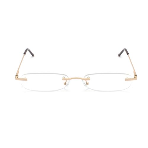 EYE ZOOM Rimless Reading Glasses with Slim Gold and Silver Case for Men and Women, 1.75