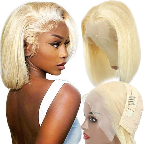 Blonde Bob Wig Human Hair 613 Bob Wig Human Hair Glueless 200 Density Blonde Wig Human Hair Bob Wig 10 Inch 13x4 HD Frontal Lace Straight Short Wigs For Black Women Bob Lace Front Wigs Human Hair