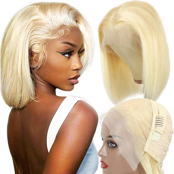 Blonde Bob Wig Human Hair 613 Bob Wig Human Hair Glueless 200 Density Blonde Wig Human Hair Bob Wig 10 Inch 13x4 HD Frontal Lace Straight Short Wigs For Black Women Bob Lace Front Wigs Human Hair