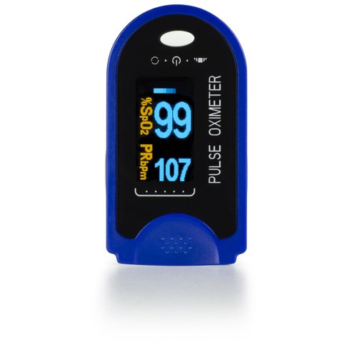 AccuMed Fingertip Pulse Oximeter, Sp02 Finger Blood Pulse Oxygen Monitor, w/Carrying case, Lanyard Silicon Case & Battery CMS-50D (Blue)