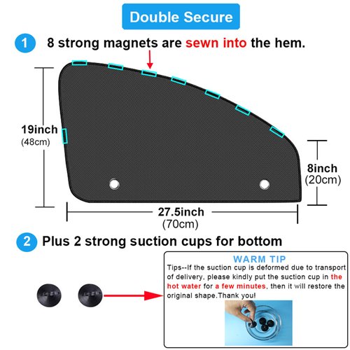 Ovege Car Window Shades Magnetic 2pcs Universal Car Window Screen Mesh Side Window Sun Shade Automotive Window Sunshades for Driver Passenger (Semi-Transparent, Front Seat 2pcs-)
