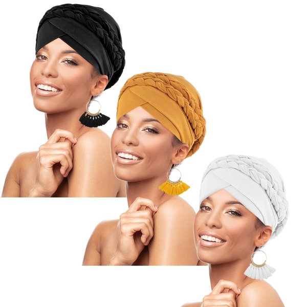 zhxinashu 3 Pcs African Women Turban Double Braid Head Wrap Headscarf Hair Wrap