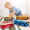 OTONOPI Bus Toys Pull Back School Bus Double Decker London Vehicles City Sightseeing Tour Bus Die Cast Metal Toy Cars Friction Powered Play Vehicle Toy Set for Kids 4 Pack