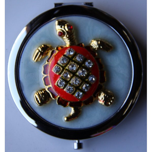Purse Handbag Double Compact Cosmetic Mirror - Jeweled Turtle