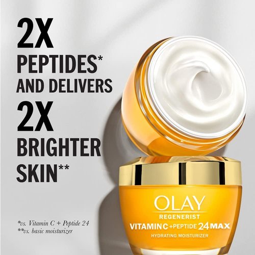 Olay Regenerist Vitamin C MAX + Peptide 24 Brightening Face Moisturizer for Brighter Skin, Lightweight anti aging cream for dark spots 1.7oz, Includes Whip Travel Size for Dry Skin