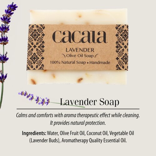 Cacala 100% Natural Organic Olive Oil Soap Unisex Soap Bar - Skin and Body Nourishing - Organic Gift Idea - Handmade in Turkey (Lavender, Pack of 2)