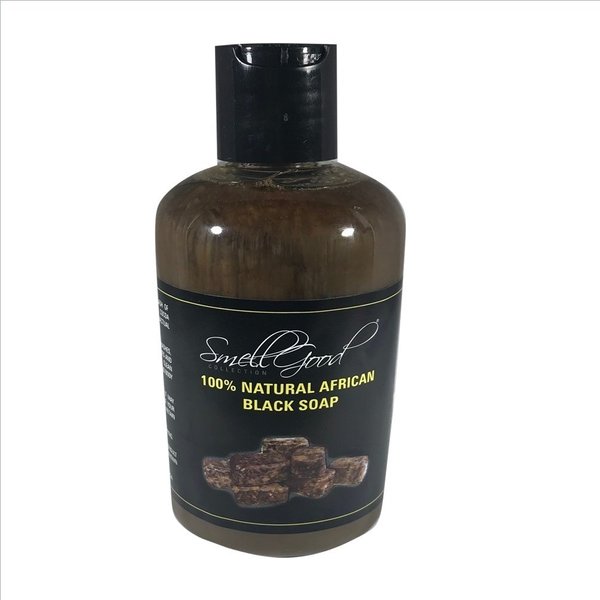 SmellGood - totally natural and organic, Africa Black soap in liquid shape, high density, easy to use, great for body and face wash, excellent markup removal - 8oz bottle, 2 units set