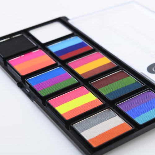 10 Colors Water Activated Face Painting Body Painting Palette, 3 Grids Color Block Palette, Water Based Face Paint Set With Brush, Rainbow Face Paint Makeup For Halloween Cosplay Party (01#)