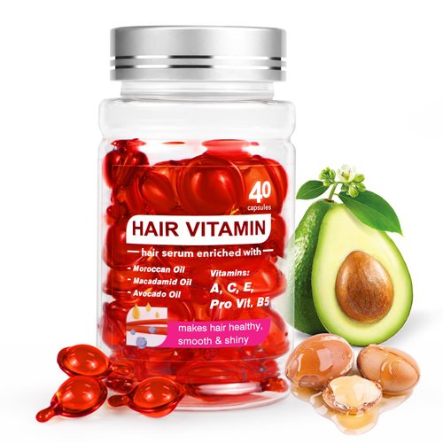 Hair Treatment Serum Capsules, Hair Vitamin E Oil, Leave In with Vitamin E, A, B5, C, Pro, Argan Macadamia/Avocado/Moroccan Oil for Hair Growth/Damaga/Frizz/Dry Hair, Skin