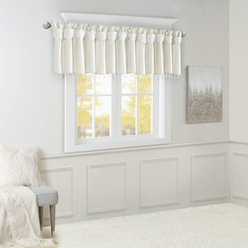 Madison Park Emilia Faux Silk Valances for Windows with Beads, Elegant window valance, 50"W X 26"L, White