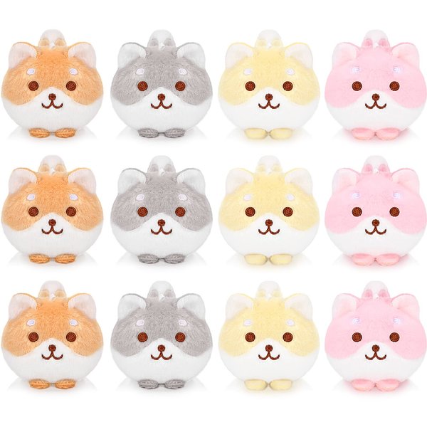 Meooeck 12 Pcs Mini Puppy Stuffed Animals 3.4 Inch Cute Plush Shiba Inu Furry Toys Bulk Soft Stuffed Puppy Dog Decompress Keychain for Christmas Party Birthday Goodie Bag Stuffers Classroom Prizes