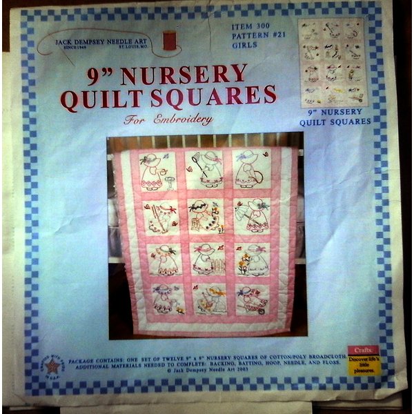 Jack Dempsey Needle Art 30021 Nursery Girls Quilt Blocks, 12 Quilt Blocks, 9-Inch-by-9-Inch, White