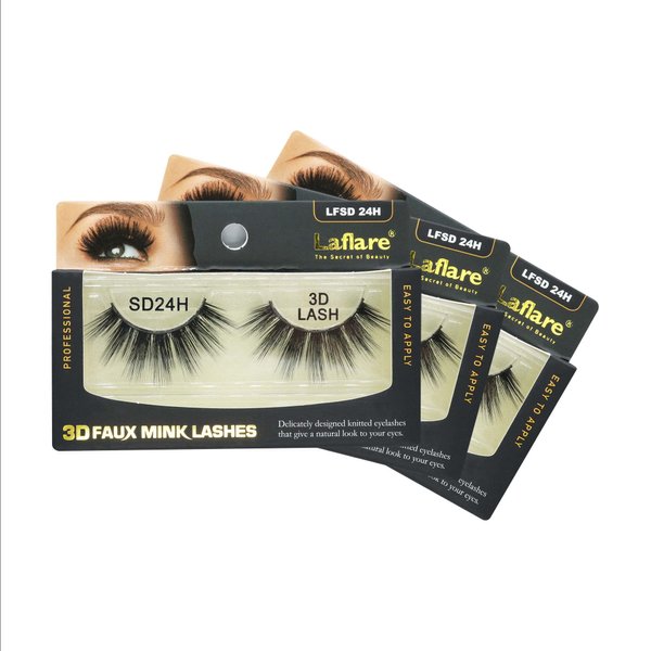 Laflare Silk Lashes 3D FAUX MINK Eyelashes, Light, Reusable, Handmade, Natural Looking, Professional Easy to Apply Eyelashes in a Knitted Style3-3 PACKS BUNDLE SPECIAL (3, SD24H)