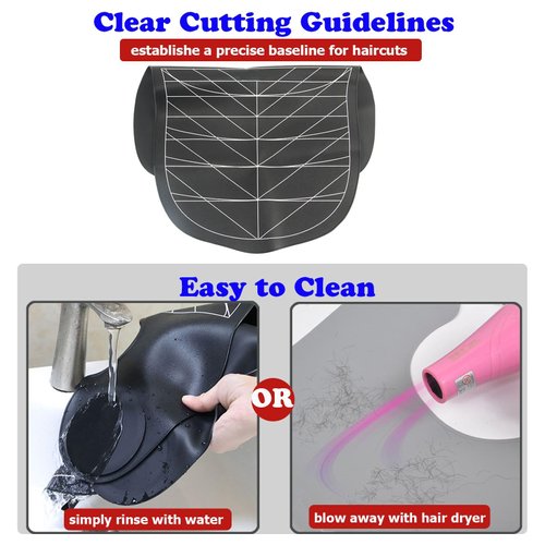 Hair Cutting Guide Cape Hair Cutting Collar for Hairstylists with Guidelines Weighted Hair Cutting Mat Silicone Waterproof Haircut Shoulder Mat (Black)