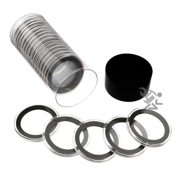 Black Lid Capsule Tube & 20 37mm Black Ring Coin Holders for 1oz Philharmonics