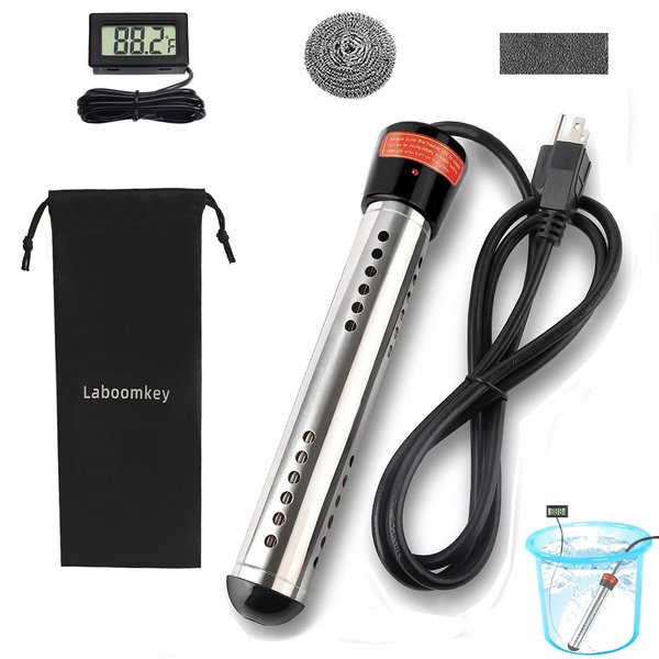 Laboomkey 2000W Immersion Water Heater,Portable Electric Instant Bucket Heater with Digital LCD Thermometer, Submersible Water Heater for Pool Bathtub,UL Listed