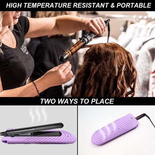 Heat Resistant Silicone Mat Pouch for Hair Straightener, Non-slip Travel Pad Cover for Curling & Flat Iron, Portable Styling Heat Mat Holder for Curler Wand and Hot Waver (Purple)